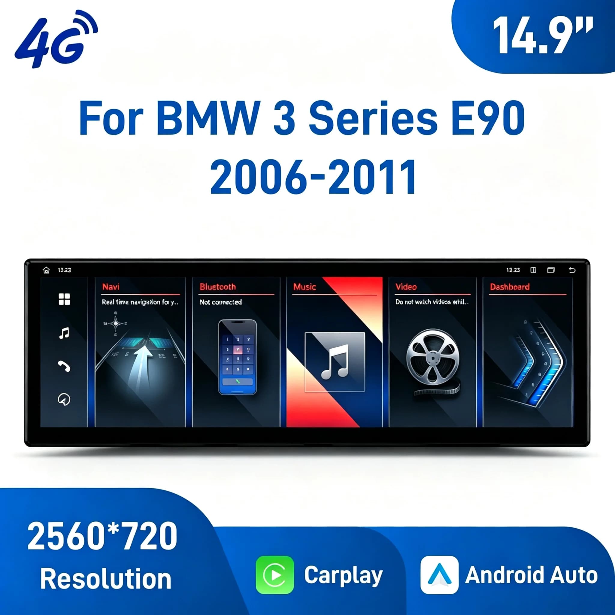 14.9" Android Car Navigation for BMW E90 2006-2011 CCC/CIC CarPlay Android GPS Bluetooth WiFi Touch Screen Rear Camera Support