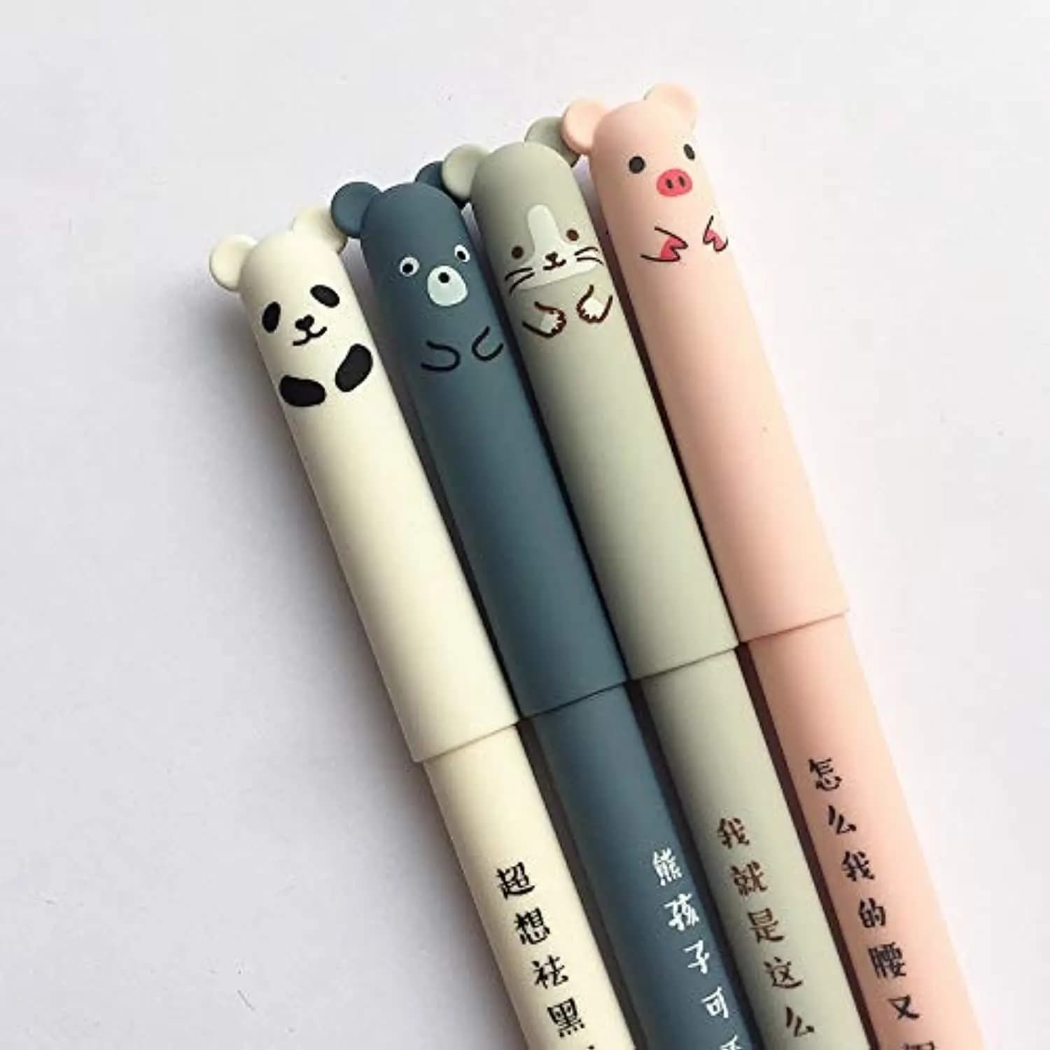 Set da 4 pezzi Kawaii Pig Bear Cat Mouse penna Gel cancellabile forniture per ufficio scolastico regalo di cancelleria 0.35mm inchiostro nero
