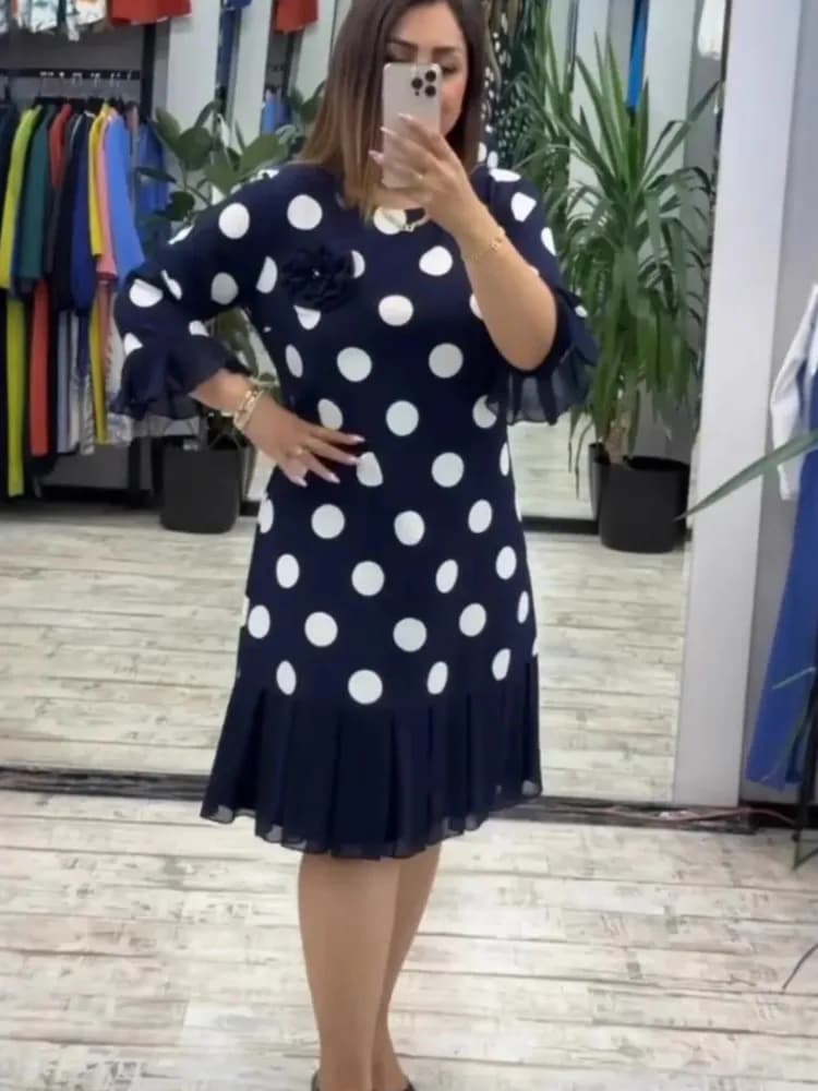 Abito patchwork pieghettato a pois delle nuove donne Moda estiva Elegante casual allentato Abiti da spiaggia per feste per le donne Veste