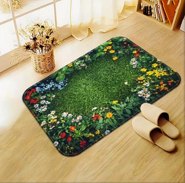 Tappeto da esterno antiscivolo con stampa floreale dai colori vivaci per camere da letto, soggiorni, grandi ingressi, campeggio e yoga