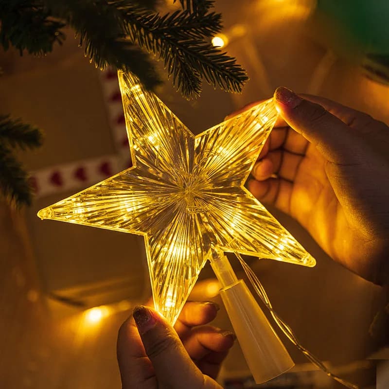 15/19/23 cm Albero di Natale Top Star Light LED Incandescente Stella Lampada Decorazione dell'albero di Natale Forniture per feste a casa Navidad Regalo di Capodanno