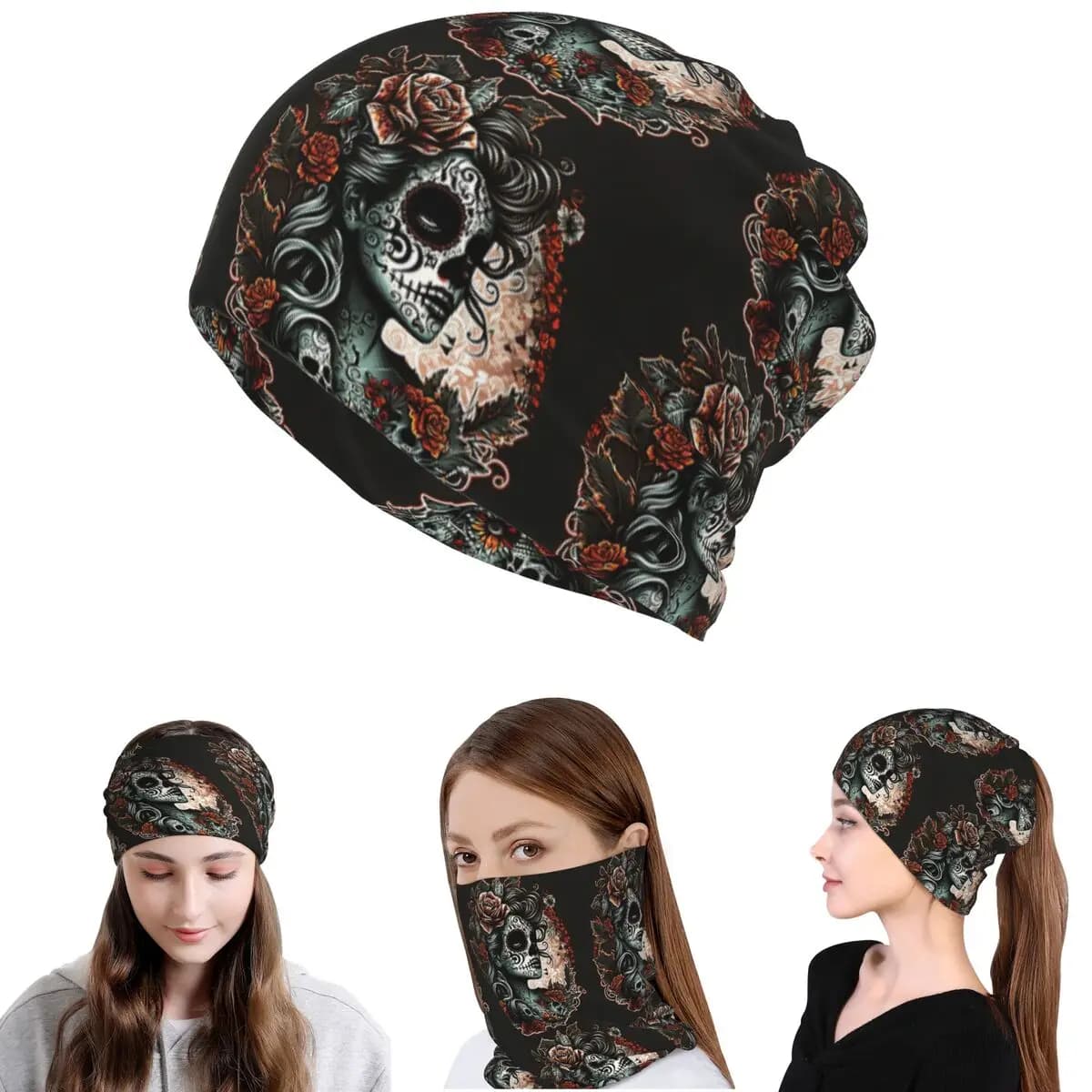 Alexander Gothic Las Elegant Bandana with Skull for Death Day, Cover, Mask, Scarf, Cutlery, Beret, Unisex Hat for Adults