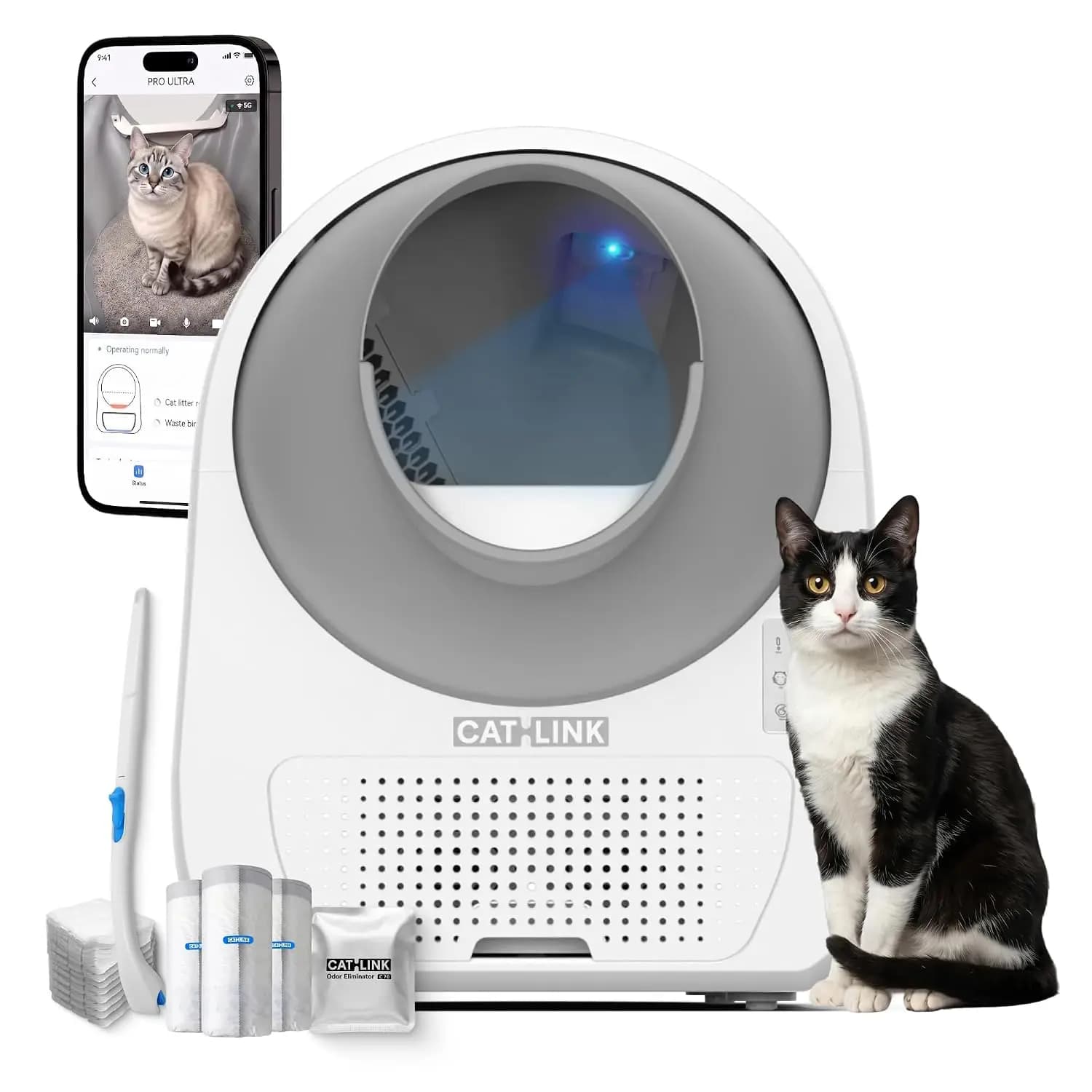 AI Camera Automatic Cat Litter Box WiFi Multi-Cat Recognition Health Monitor APP Control Pinch-Free Brush Customized