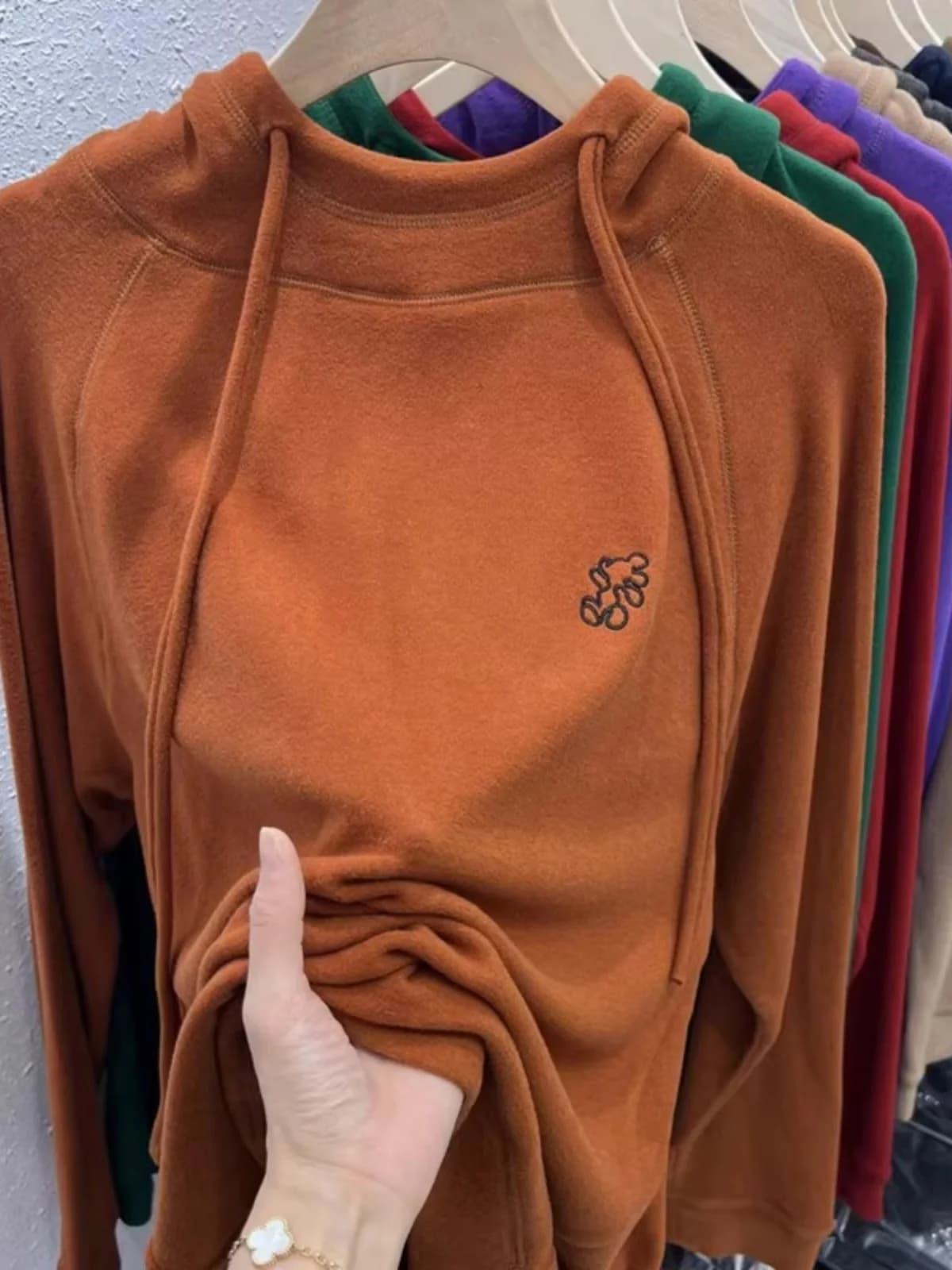 Women's Loose Hoodie Sweatshirt Double-sided Thickened Warm German Velvet Base Shirt Fashionable Top Korean Style Long Sleeve