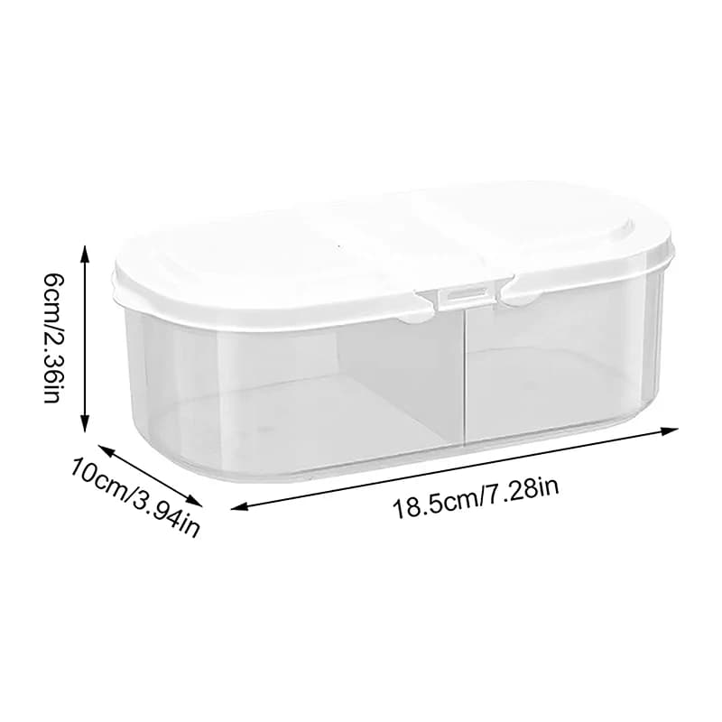 Contenitore in Plastica per Frigorifero con Doppio Scomparto e Coperchio, Barattolo Multifunzionale per Alimenti e Frutta Secca