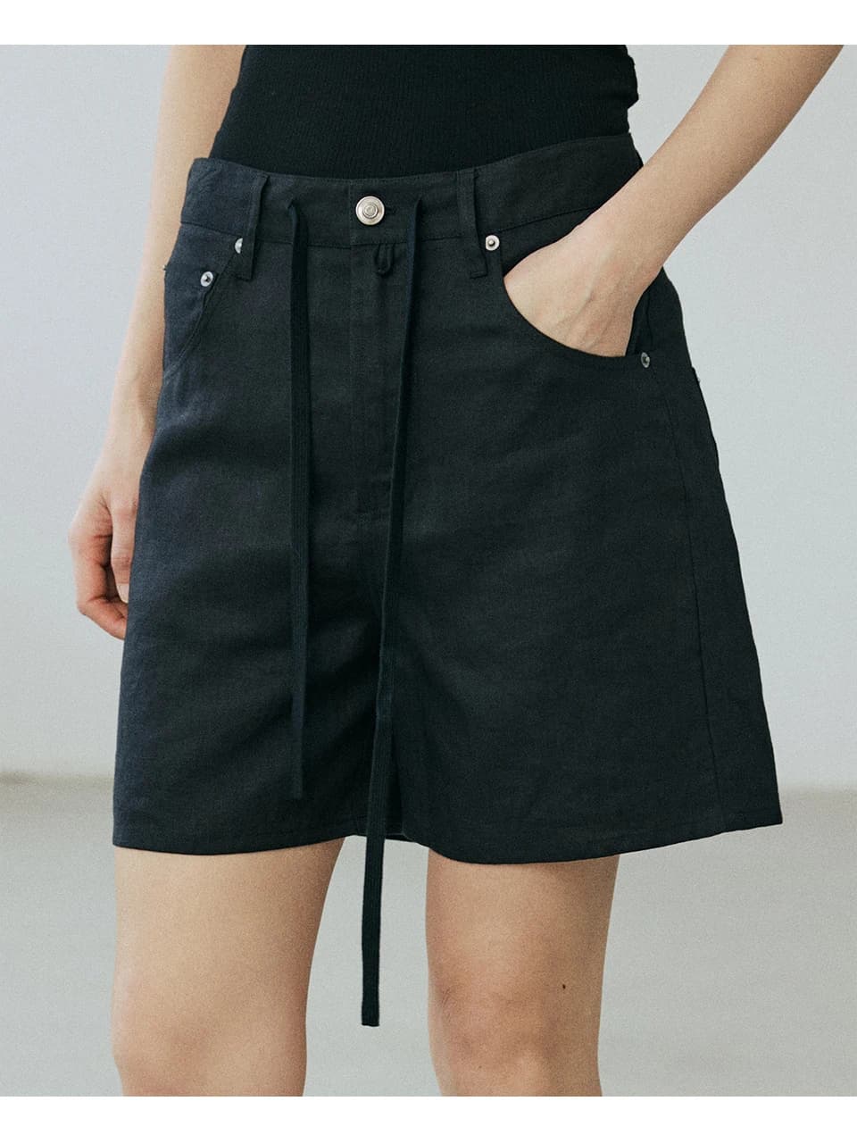 Ayuko Pantaloncini in Lino a Gamba Dritta con Coulisse Casual Primavera Estate da Donna a Vita Bassa con Chiusura a Bottone Leggeri