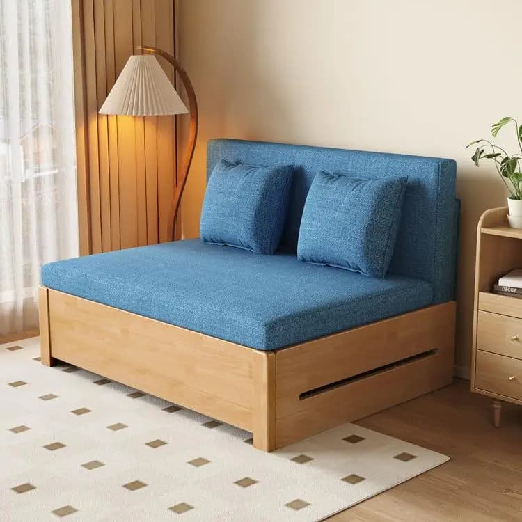 Divano Letto Moderno in Legno Massello Pieghevole Multifunzionale Telescopico Estraibile per Piccoli Appartamenti Semplice