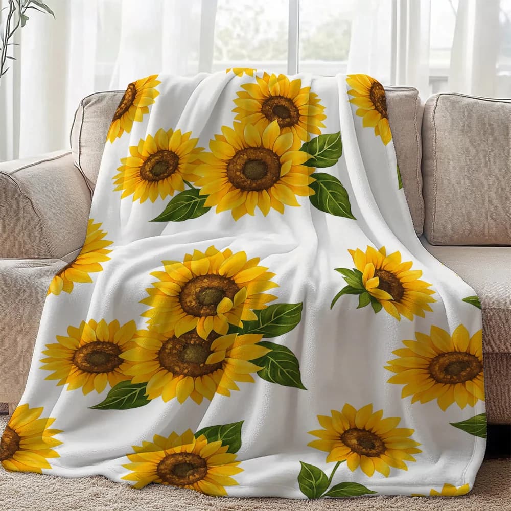 Coperta in flanella con stampa floreale di girasoli per divano letto, soggiorno, sedia da ufficio, divano, viaggi, campeggio, regali per la famiglia o gli amici