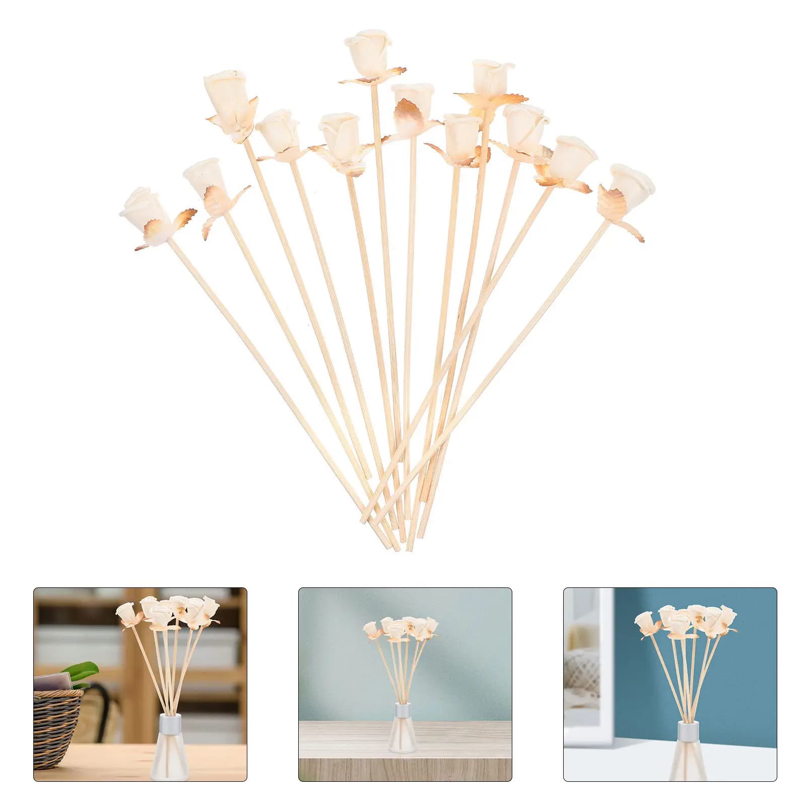 12 bastoncini diffusori in legno naturale per aromaterapia, decorazione per casa, camera da letto, soggiorno, auto, vaso, olio essenziale