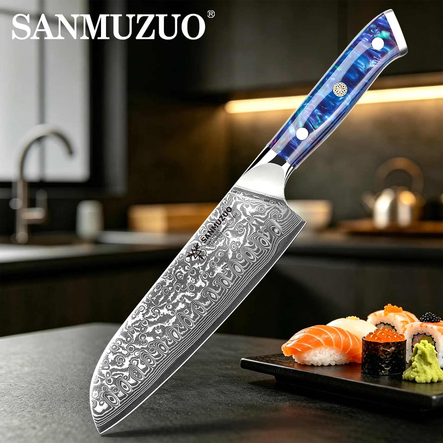 7 inch Santoku chef knife - Diamond steel with VG10 core with resin handle, ultra sharp kitchen knife - Perfect gift for home cooking