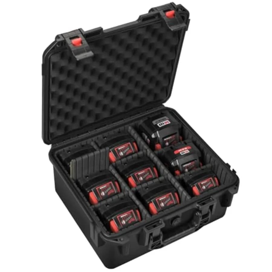 Custodia per Batterie Milwaukee M18 M12 - Borsa Impermeabile per Utensili Elettrici con 9 Divisori Regolabili per Batterie Milwaukee