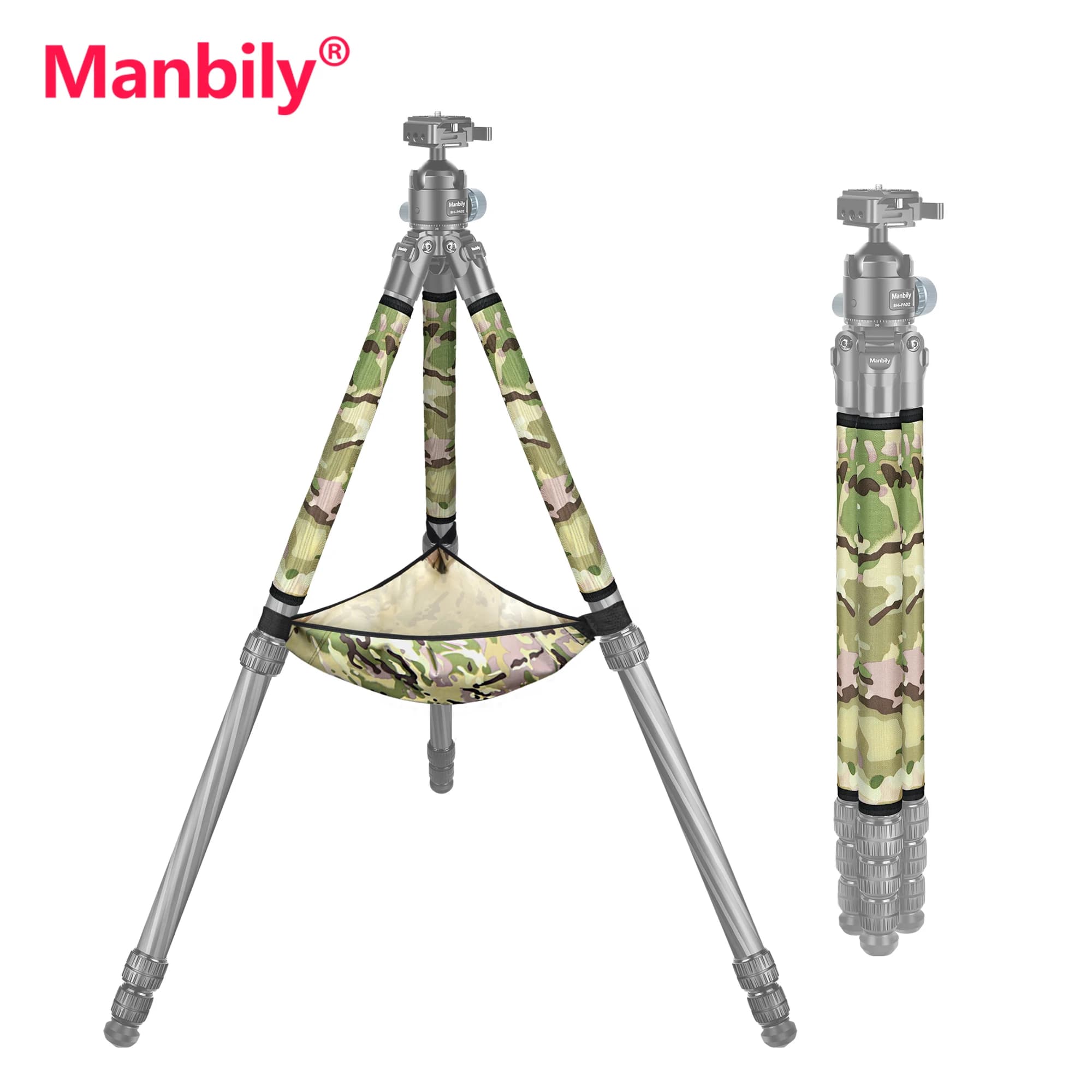 Manbily 3 coperture protettive per gambe del treppiede antiscivolo e 1 borsa porta sacchi di sabbia per fotografia all'aperto - Camouflage