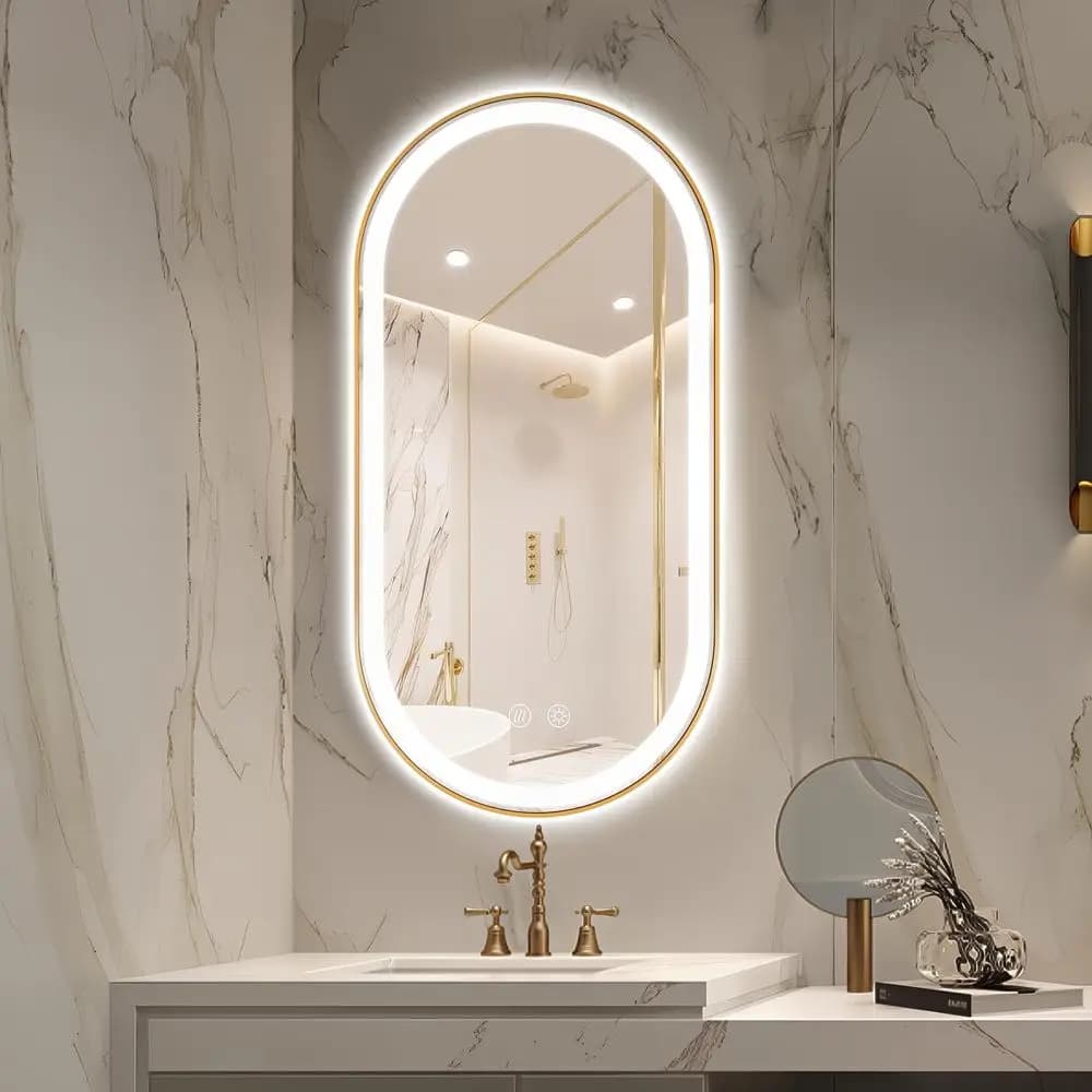 Specchio LED Ovale per Bagno, 48x24, Retroilluminato, Antiappannamento, Infrangibile, 3 Colori, Specchio per Trucco