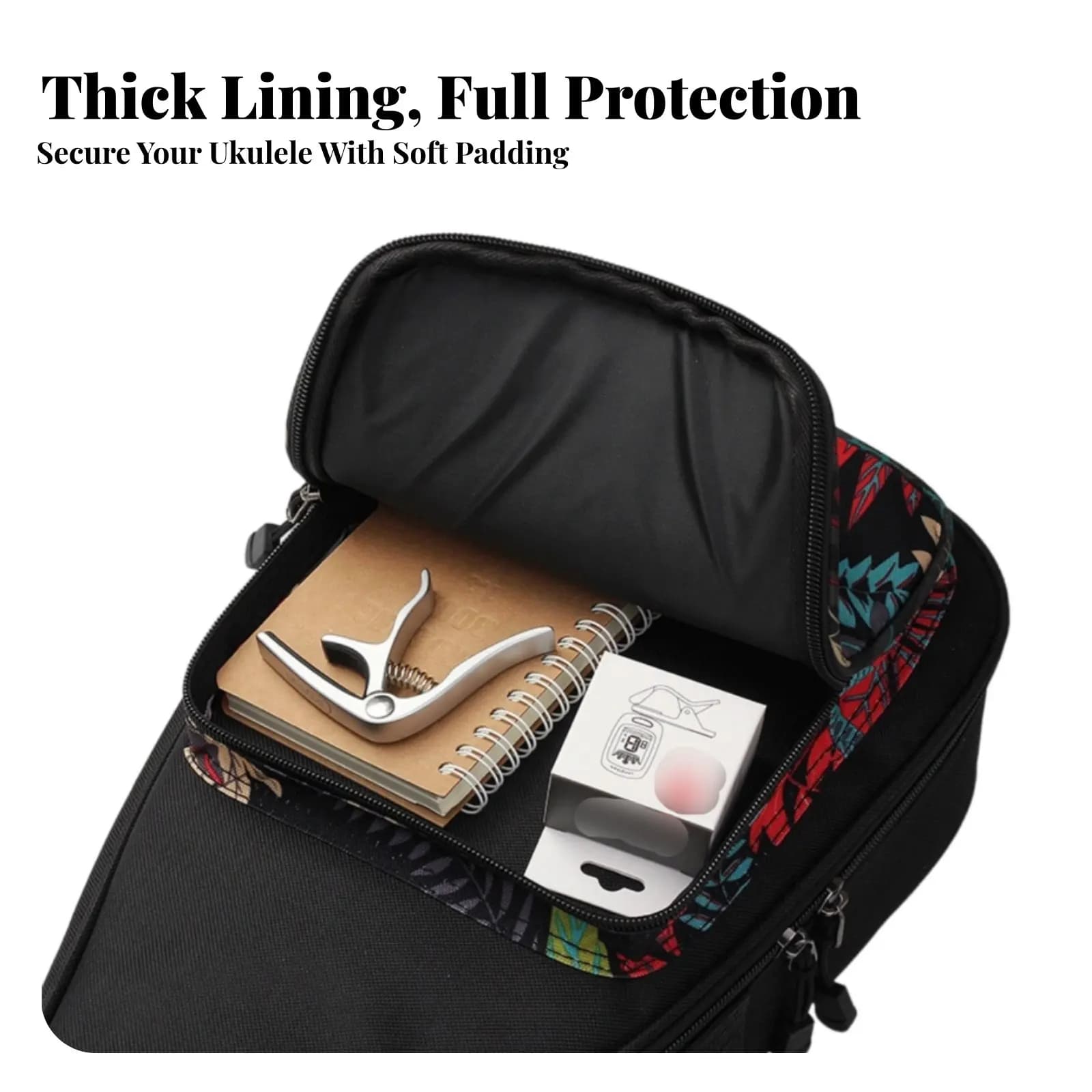 Borsa per ukulele con tracolla regolabile, custodia per ukulele, accessorio per strumenti musicali, design eleganti, protezione doppia
