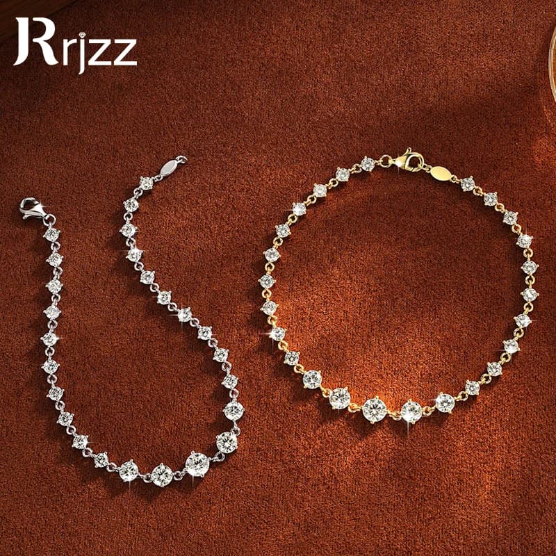 Bracciale Rrjzz con Moissanite D-Color da 5mm, 4.5mm e 4mm per Donna, Bracciale a Ciondolo con Diamanti CZ Imitazione Laboratorio, 18CM, Gioielli Regalo