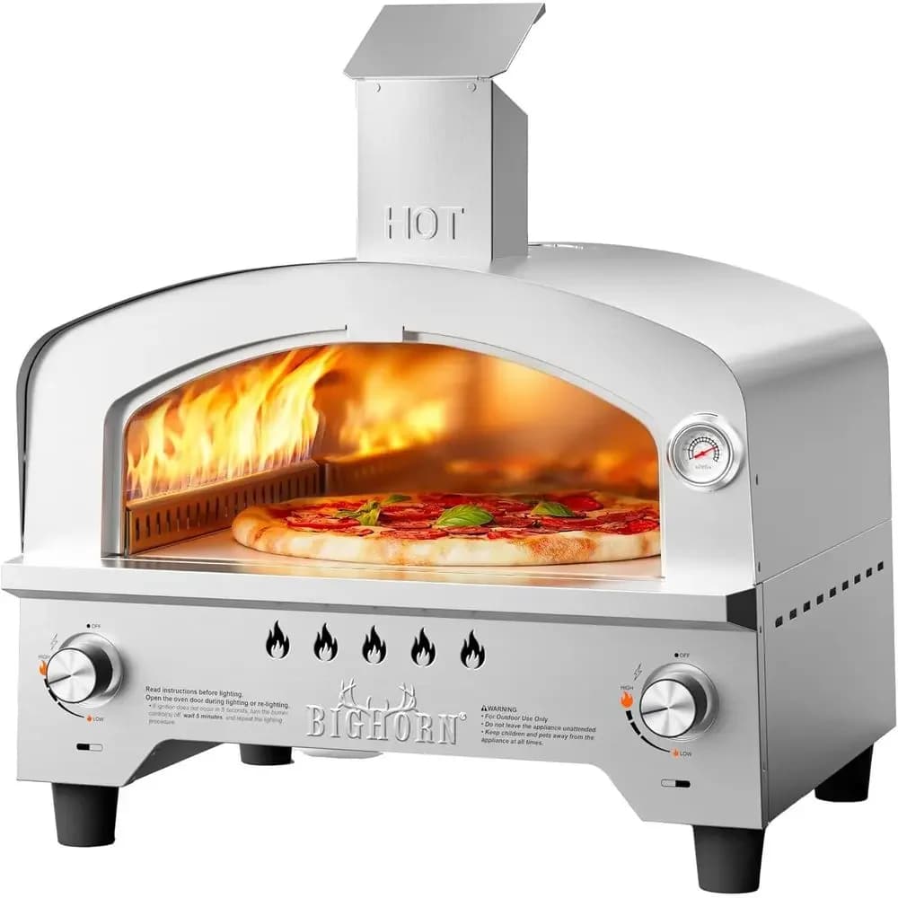 Gas Pizza Oven, Portable Propane Pizza Oven with 15 inch Pizza Stone, Stainless Steel Pizza Maker for Outdoor Cooking