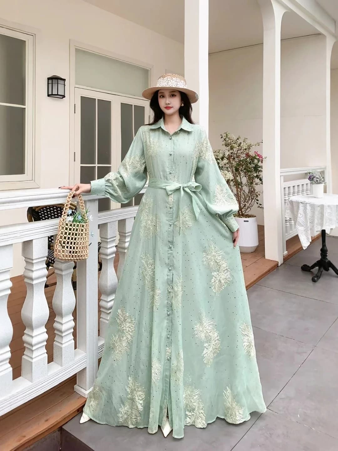 Retro Lantern Sleeve Embroidered Dress Women's Shirt Dress Slimming Long Sleeve Elegant Evening Gown LQ657 for Various Occasions