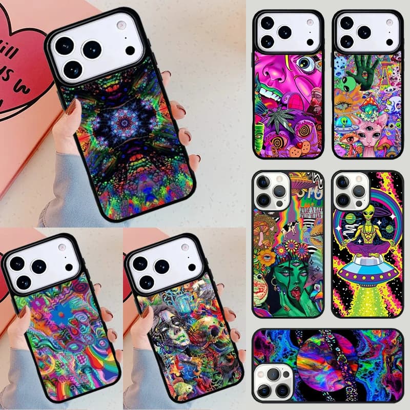 Cover Morbida per Telefono con Arte Psichedelica Colorata e Trippy per Apple iPhone 17 Air 16E 15 14 Plus 13 12 11 Pro Max Mini