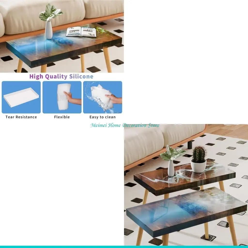 H7BF Large Silicone Mould for Creative Epoxy Resin Art Tables with Easy Demolding and 4Pieces Metal Legs Included