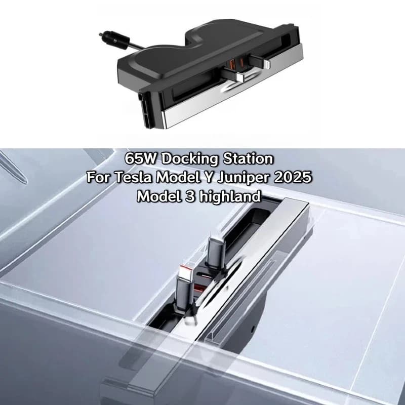Docking station per controllo centrale da 65 W per Tesla Model Y Juniper 2025/Model 3 Highland multifunzione da 1 a 4 TYPE-C ricarica rapida