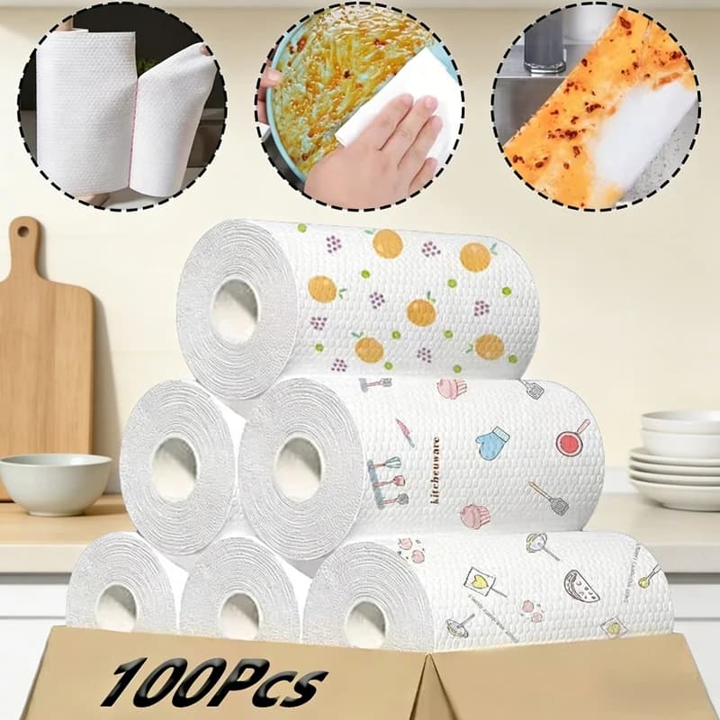 A wholesale lazy rag roll absorbent thickening kitchen paper disposable lazy rag and double-use jet dry and wet without oil