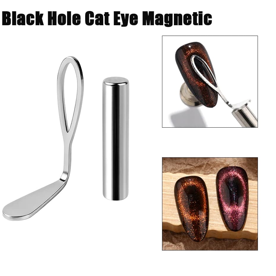 Strumento ausiliario per forchetta in ferro con effetto occhio di gatto cavo magnetico Cat Eye con foro nero per strumenti per accessori magnetici per smalto fai da te per nail art