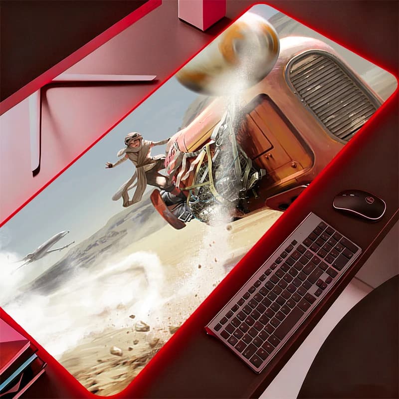 Tappetino per Mouse da Gaming RGB Grande, Tema Star Wars Anime, Tappetino da Scrivania per PC Gamer, Retroilluminato XXL, Mousepad LED per Laptop, Durevole con Illuminazione