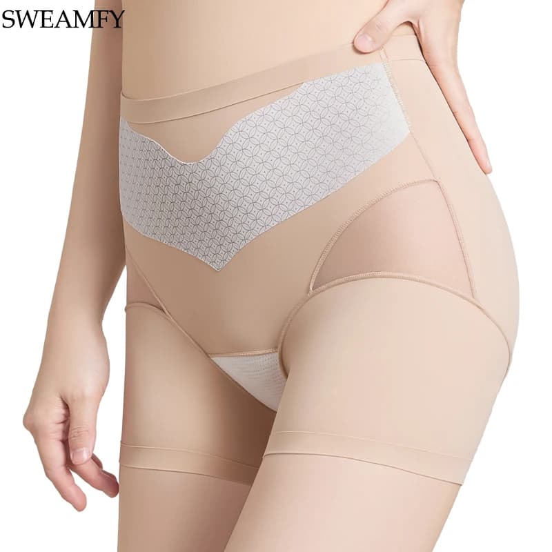 High-Waist Tummy Control Shaping Panty Seamless Invisible 2-in-1 Hip Lifting Safety Shorts Antibacterial Extended Gusset for Wom