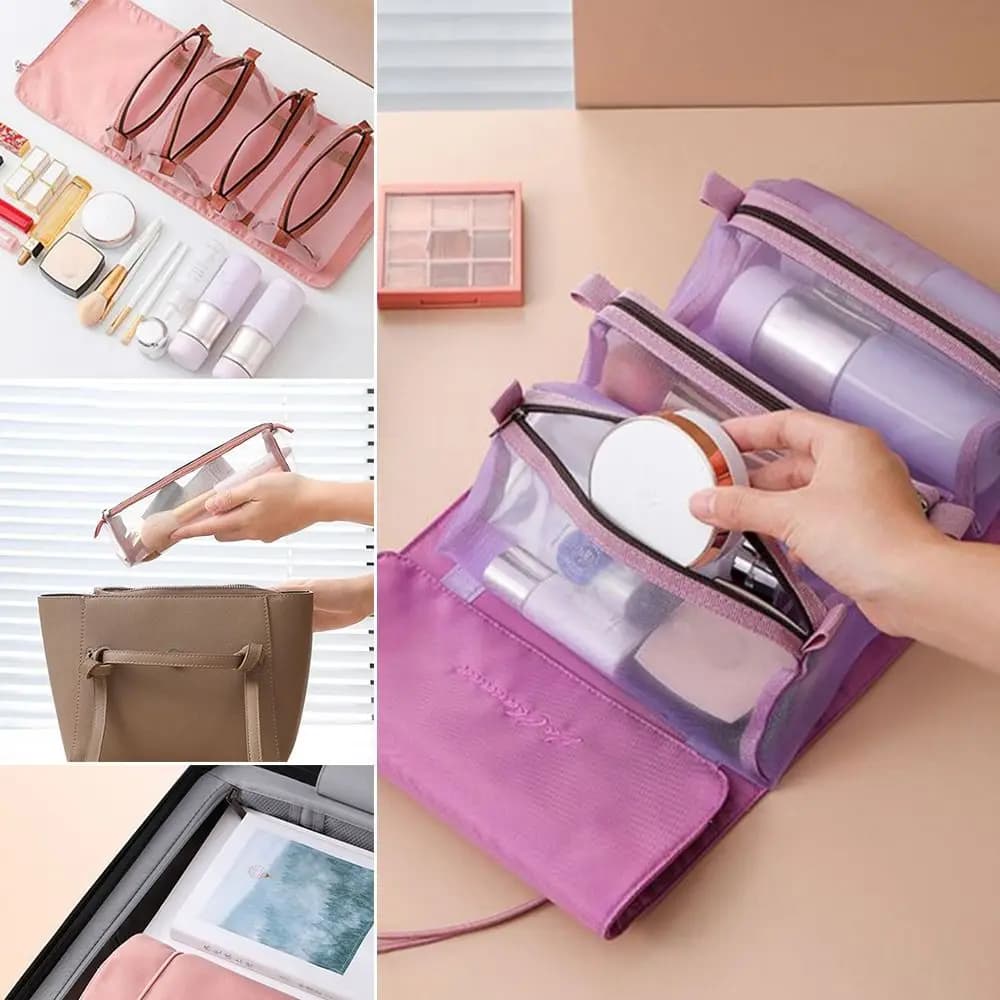 Foldable Handbag Storage Makeup Case Hanging Toiletry Pouch Jewellery Wash Bag Roll-up Cosmetic Organizer