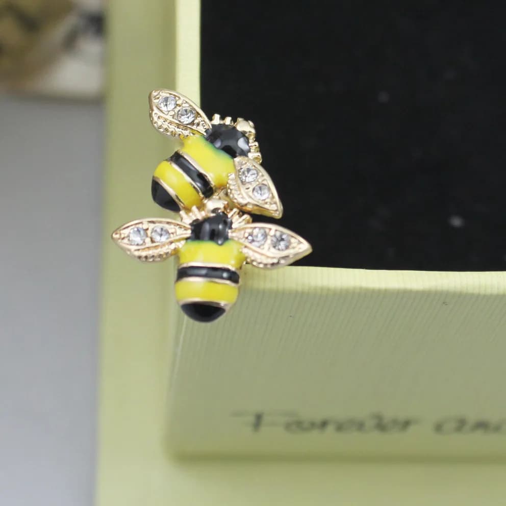 Simpatici orecchini ape con smalto a goccia e strass, orecchini animali Kawaii EM140, commercio all'ingrosso di gioielli scintillanti