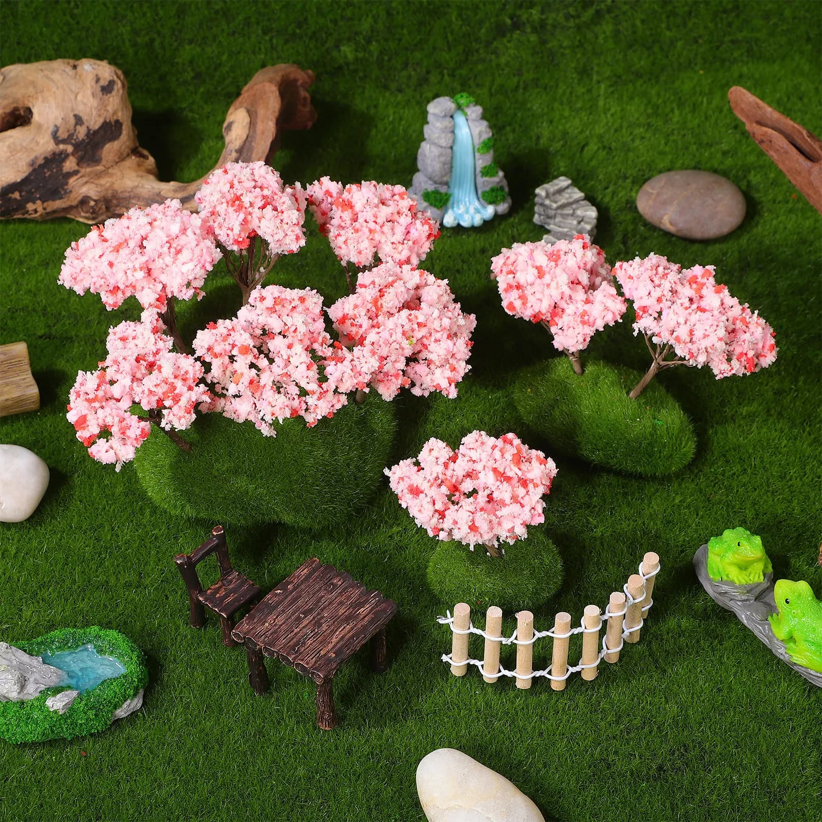 12 Pezzi Alberi di Ciliegio Artificiali in Miniatura per Micro Paesaggi, Diorami, Scenari Urbani e Parchi, Mini Alberi con Fiori di Ciliegio Finti