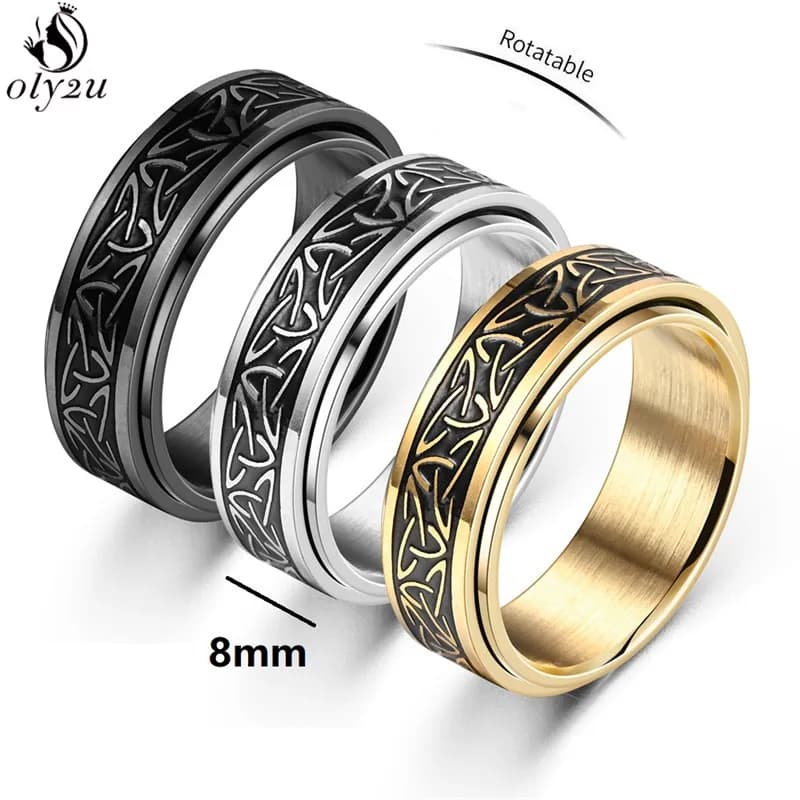 Anelli runi con nodo celtico punk per uomo Antistress Ansia Fidget Spinner Coppia Anello in acciaio inossidabile Ruota liberamente Gioielli Bague