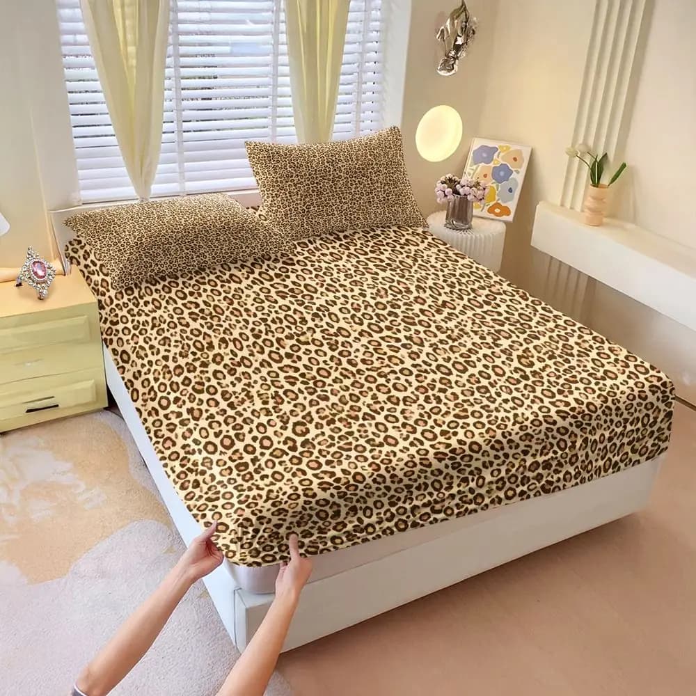 Leopard Print Fitted Sheet Set Bed Sheet Set 4 Piece Digital Printing Animal Spot Pattern Soft Breathable Bedding for Home Decor