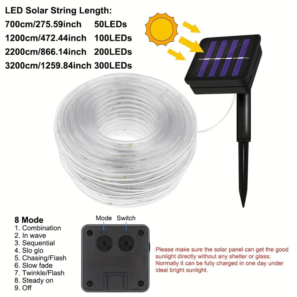 Luci a corda solari a LED per decorazioni natalizie, impermeabili per esterni, giardino, recinzione, cortile, balcone