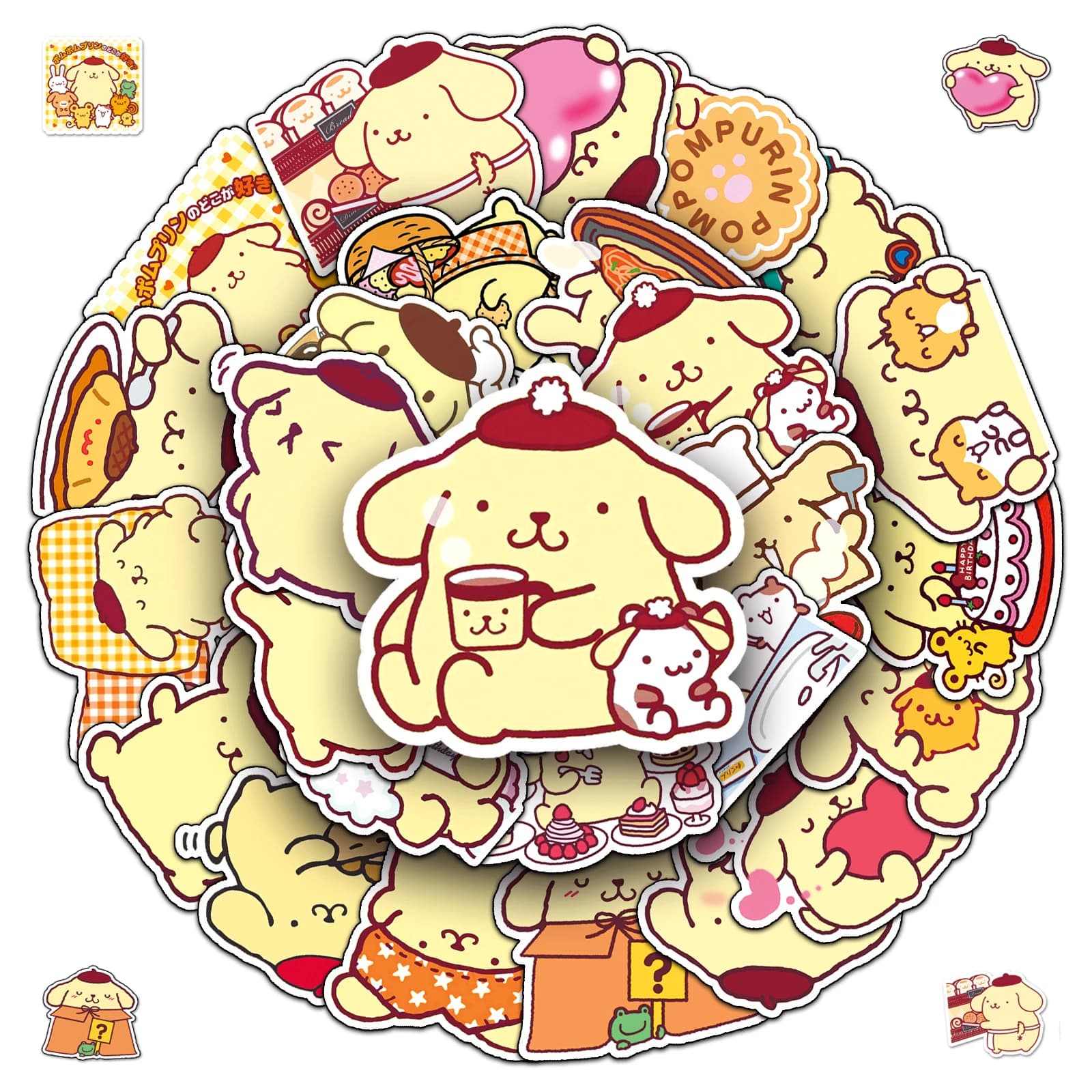 50 Pezzi Adesivi Anime Cartoon Pompompurin Carini e Divertenti, Decorazioni Estetiche per Laptop, Telefono, Tazza, Quaderno, Giocattoli per Bambini