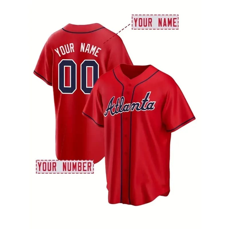 Maglia da baseball ricamata da uomo con nome e numero personalizzati Atlanta Camicia a maniche corte traspirante personalizzata con scollo a V Falcons