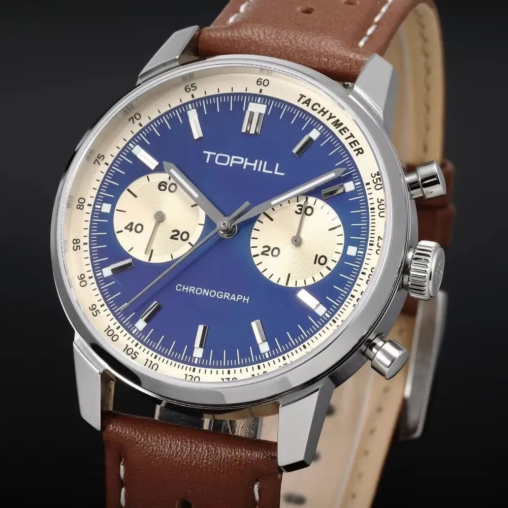 TOPHILL Orologio cronografo meccanico a carica manuale da 40 mm per uomo, orologio da polso ST1901 Movt. Zaffiro 5Bar Impermeabile Luminoso C3 TL027G