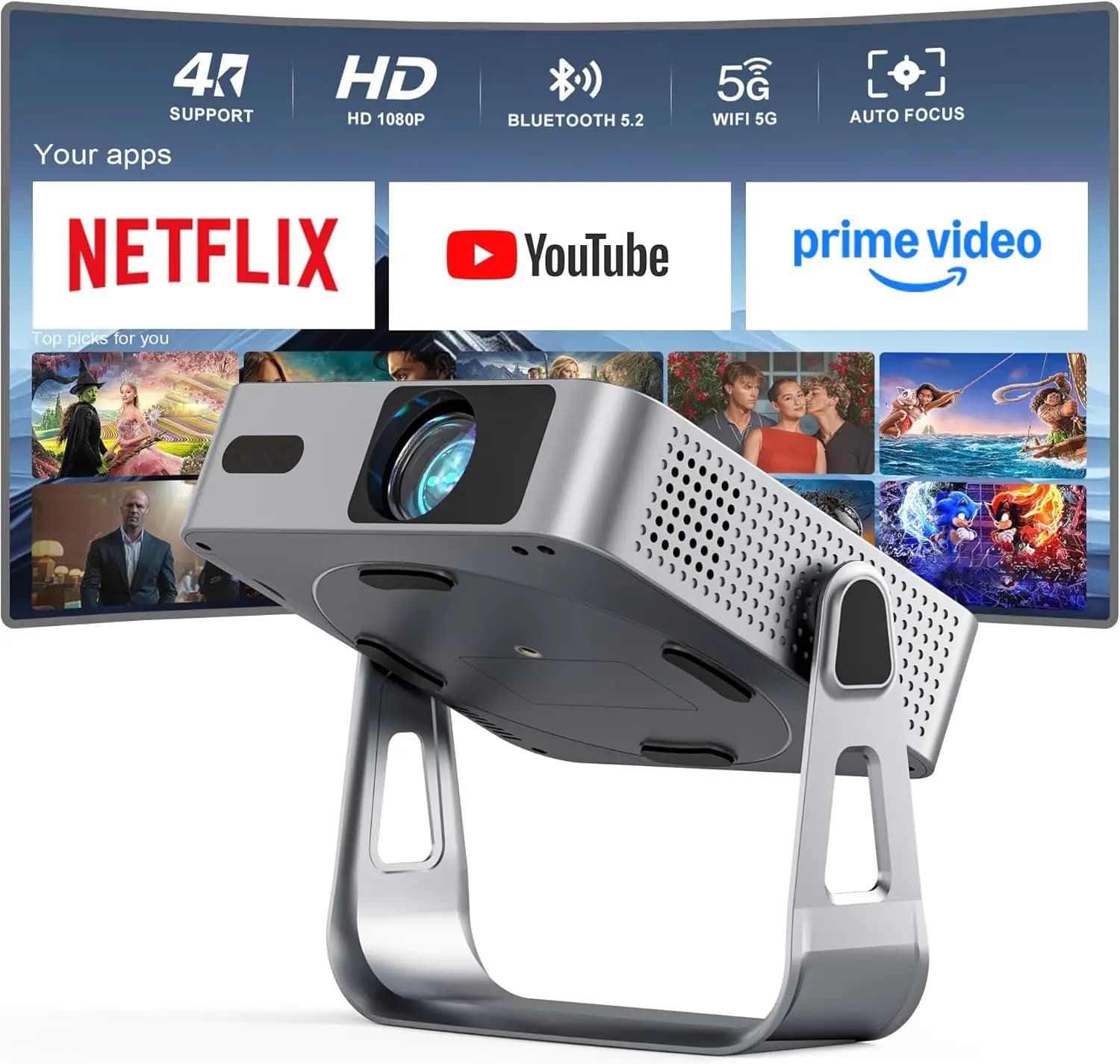 【Officially-Licensed APP & 1800ANSI】Smart Mini Projector with WiFi and Bluetooth, Native 1080P Auto Focus & Keystone Portable Ou