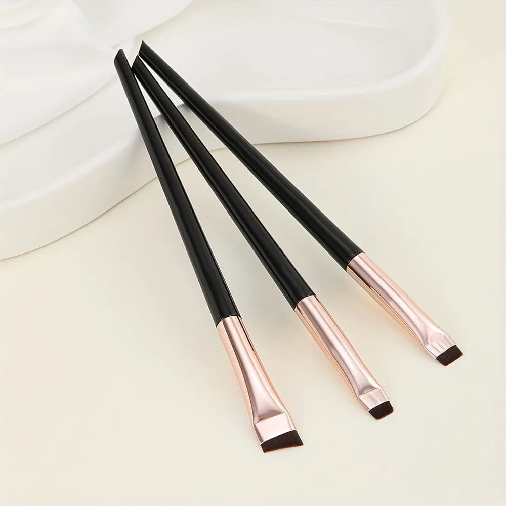 Set di Pennelli Sottili per Sopracciglia - 3 Pezzi, Pennelli Angolati di Precisione per Eyeliner, Setole Sintetiche, Pennelli Inclinati per Ombretto e Tinta Sopracciglia