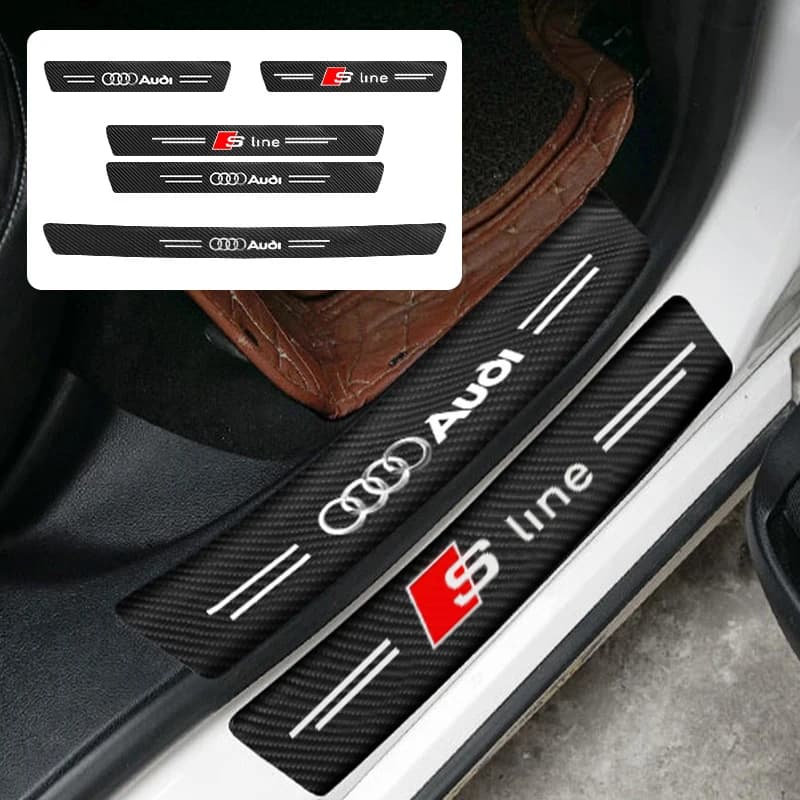 Car Door Sill Scuff Plate Decor Carbon Fiber Stickers For Audi A7 A8 Q1 Q2 Sline TT A1 A2 A3 A4 A5 A6 Q3 Q4 Q5 Q6 Q7 Q8 TT S3 S
