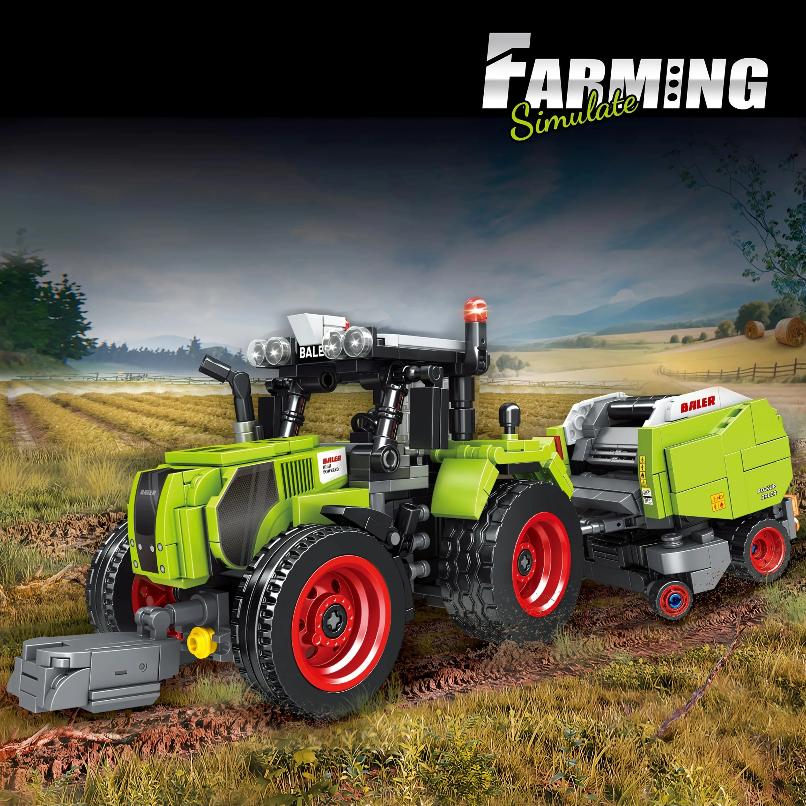 Set di Costruzioni Modellino Trattore Agricolo con Rimorchio e Raccoglitrice - Strumenti Pratici per Costruzioni Urbane - Giocattolo Regalo per Bambini