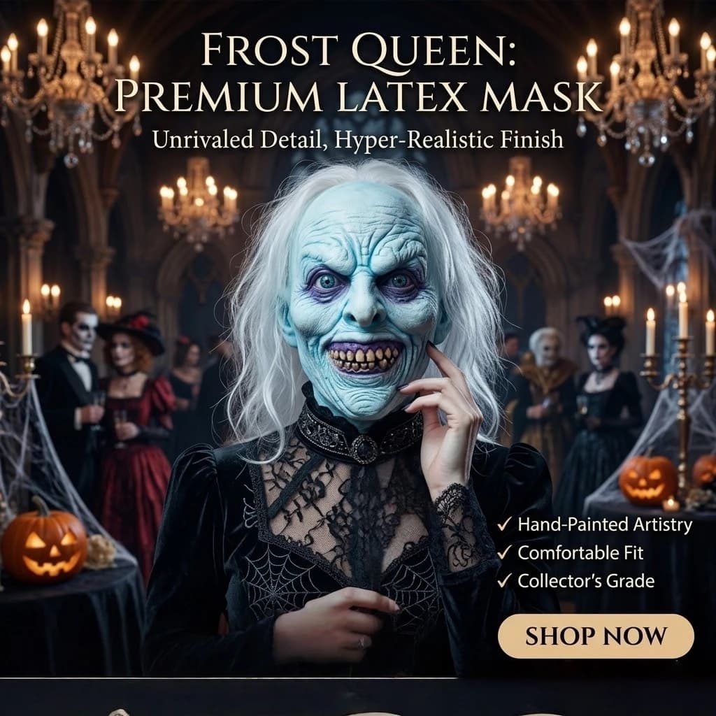 White Hair Witch Latex Mask Full Head Female Ghost Old Hag Horror Halloween Cosplay Carnival Party Costume Prop