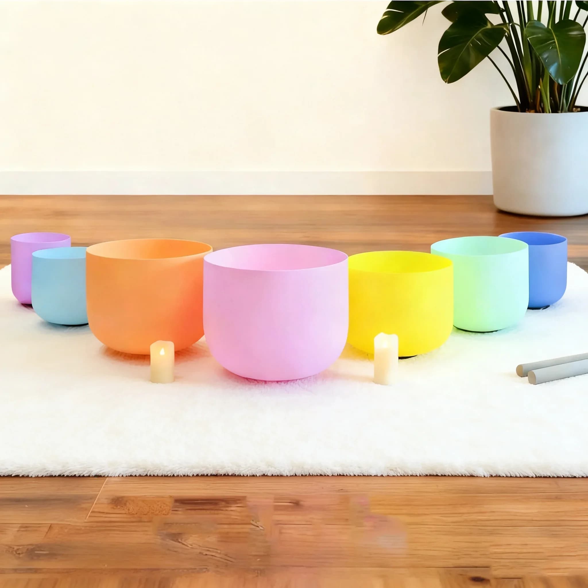 STAR LINKUP 6-12inch Macaron Color 440/432hz Sound Bowls Meditation Crystal Singing Bowl Set Chakra of 7pcs for Energy Healing
