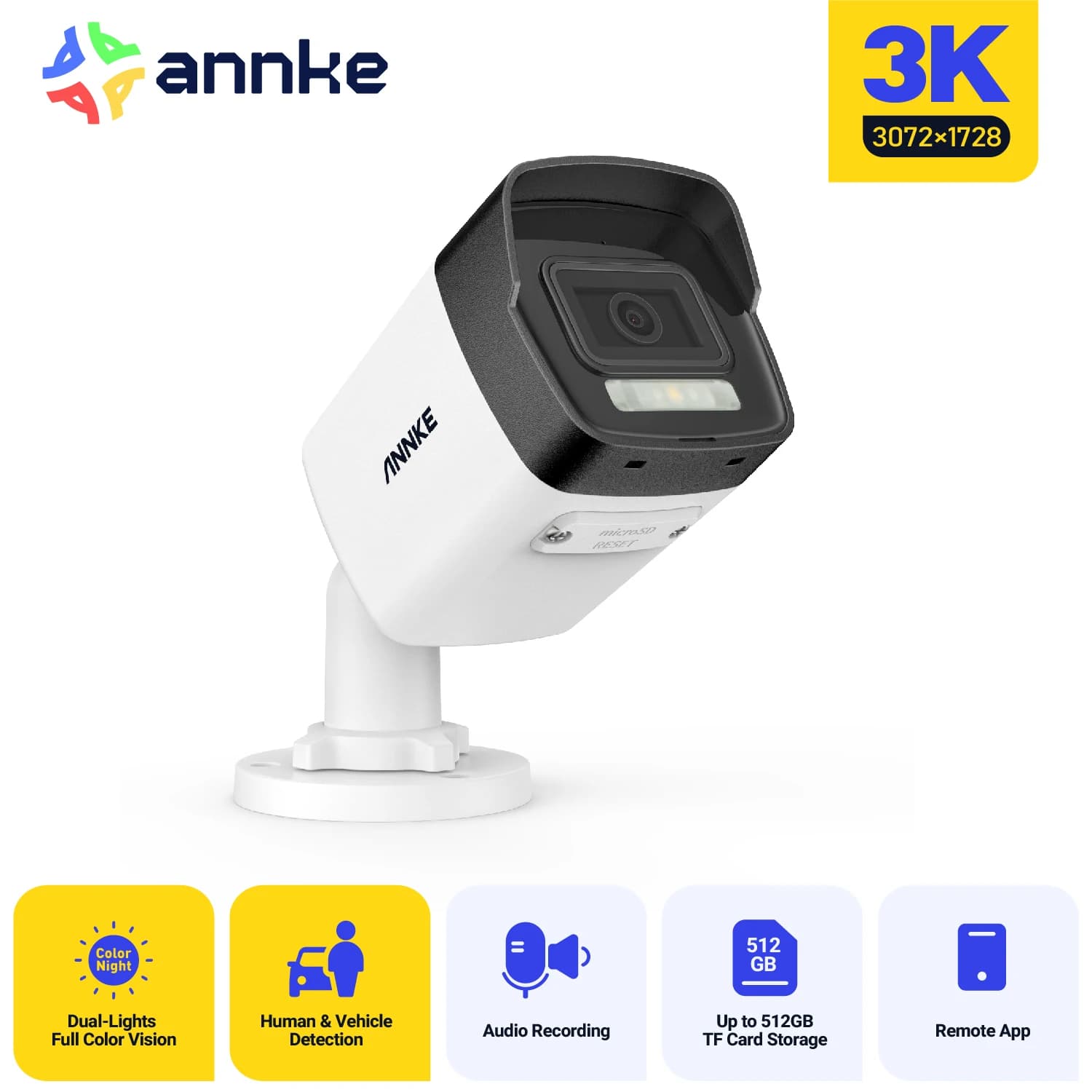ANNKE Telecamera di rete IR 3K Microfono incorporato Telecamere di sicurezza per interni ed esterni H.265 + 5MP Supporto PoE DC12V Telecamera IP 1PC
