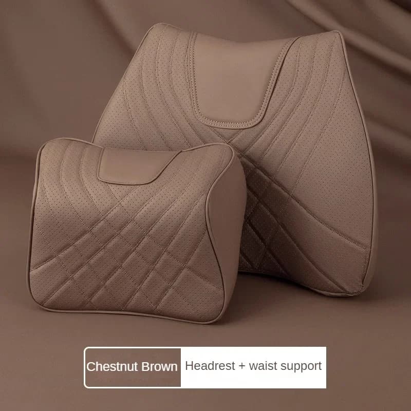 Cuscino per il collo dell'auto Memory Foam Pelle Poggiatesta automatico e set di cuscini per lo schienale Sedile Supporto per la vita lombare Fodera protettiva per la testa da cucire