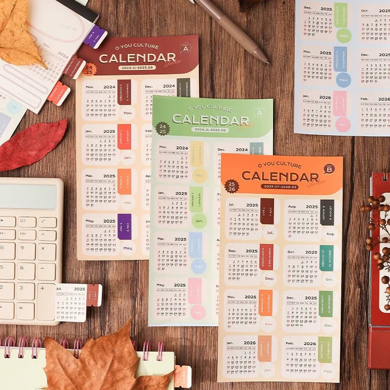 2026 Calendario Adesivi 2 fogli Vintage Gold Foil Notebook Planner Indice Adesivi Planner mensile annuale Lista delle cose da fare Segnalibri