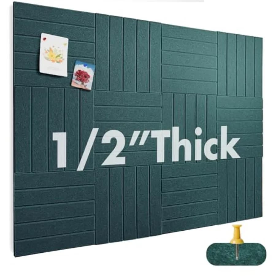 Grande Bacheca in Sughero per Decorazione Ufficio 48"x 36" - Bacheca in Feltro Spessore 1/2" Confezione da 12 con Adesivo Rimovibile Sicuro