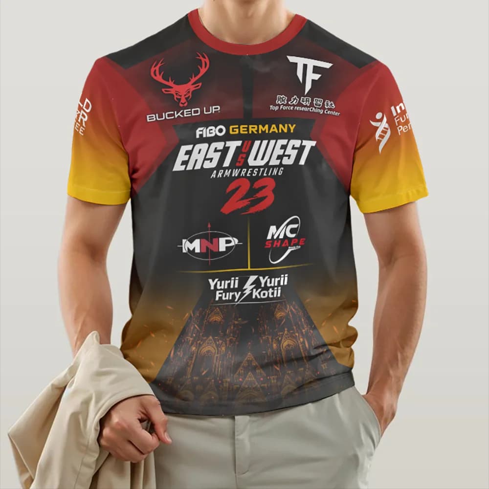 Maglietta da Armwrestling 2026 The East vs West Series 23, T-shirt Sportiva Traspirante da Uomo, Maglia da Palestra ad Asciugatura Rapida per Appassionati
