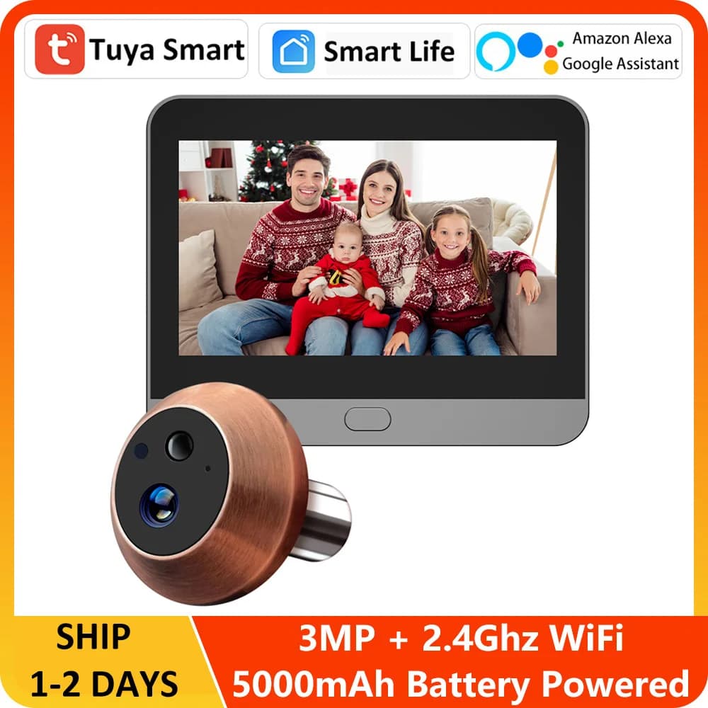 3MP Mini Alexa Google Smart Batteria Tuya Video Spioncino Wireless WIFI Digital Magic Eye Spioncino per porta con monitor da 4,3 pollici