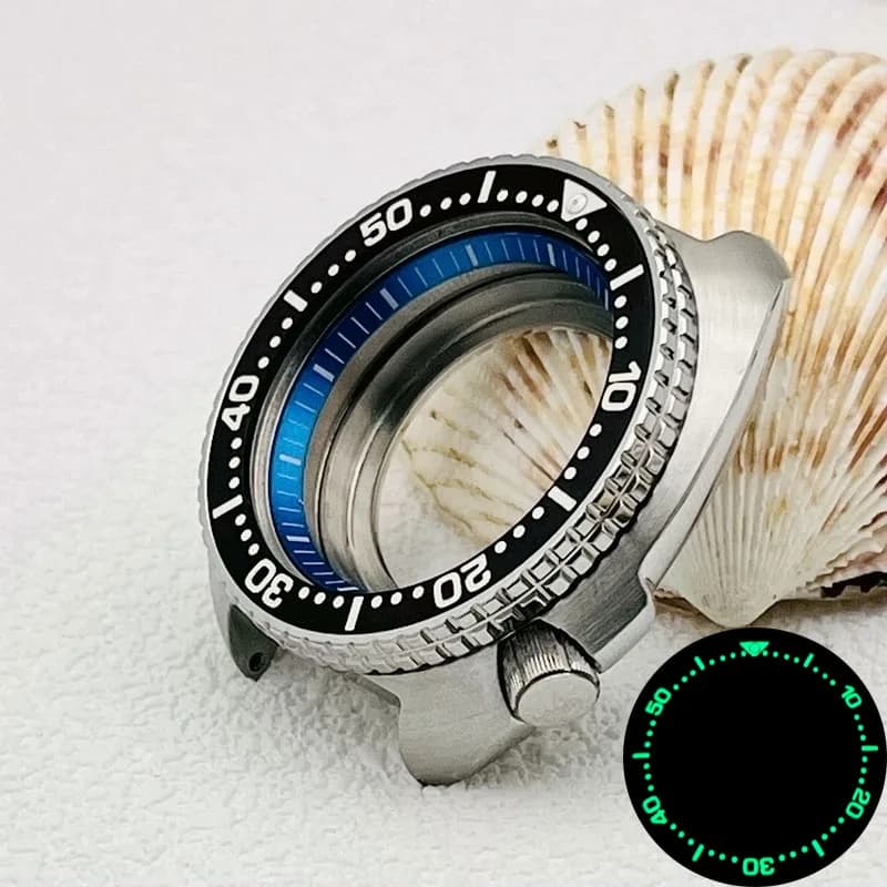 Mod 44mm Turtle Case for Watch Captain Willard Case for 7s26 NH34 NH35 Movement Green Bezel Luminous Ring NH34 NH35 Watch cases